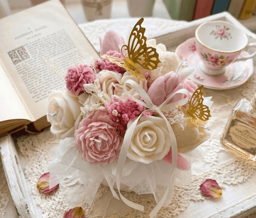 Bloom Elegance - shop_name candles bouquet handmade crafted candlesbouquet bloomcandlesbyuna waxmeltcandles candlesrose rose tulip peony scentcandles soywaxcandles