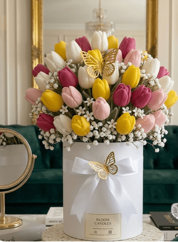 Colourful Tulip Bouquet - shop_name candles bouquet handmade crafted candlesbouquet bloomcandlesbyuna waxmeltcandles candlesrose rose tulip peony scentcandles soywaxcandles