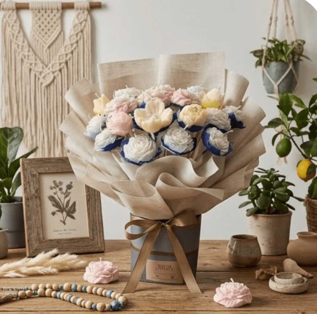 Bloom With Spirit Blue Sea - shop_name candles bouquet handmade crafted candlesbouquet bloomcandlesbyuna waxmeltcandles candlesrose rose tulip peony scentcandles soywaxcandles