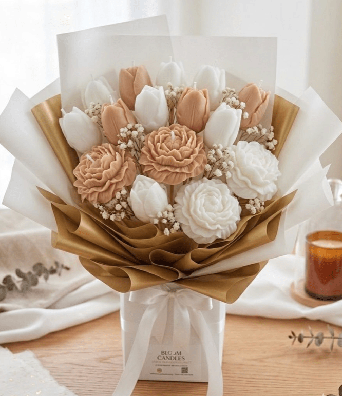 Bloom Spirit Brown - shop_name candles bouquet handmade crafted candlesbouquet bloomcandlesbyuna waxmeltcandles candlesrose rose tulip peony scentcandles soywaxcandles