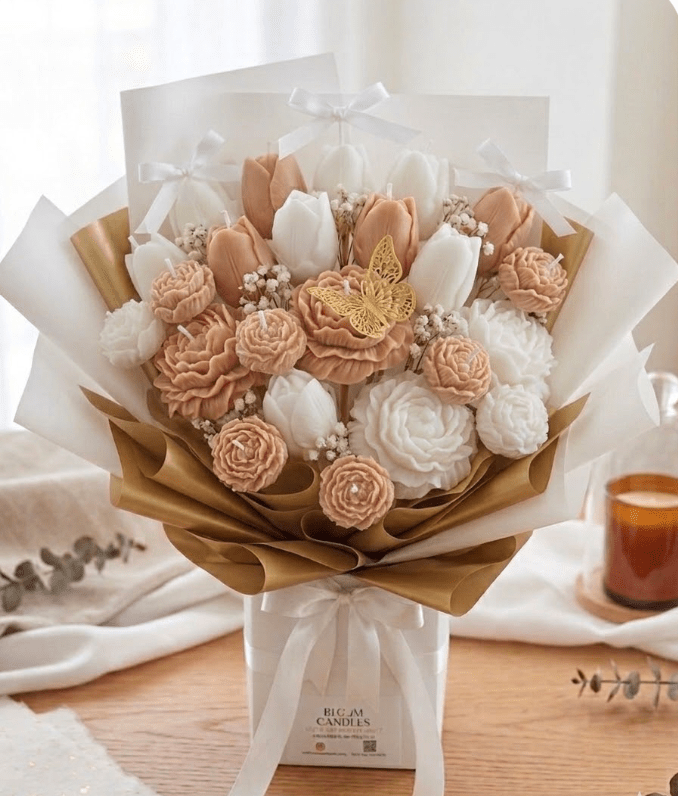 Bloom Spirit Brown - shop_name candles bouquet handmade crafted candlesbouquet bloomcandlesbyuna waxmeltcandles candlesrose rose tulip peony scentcandles soywaxcandles