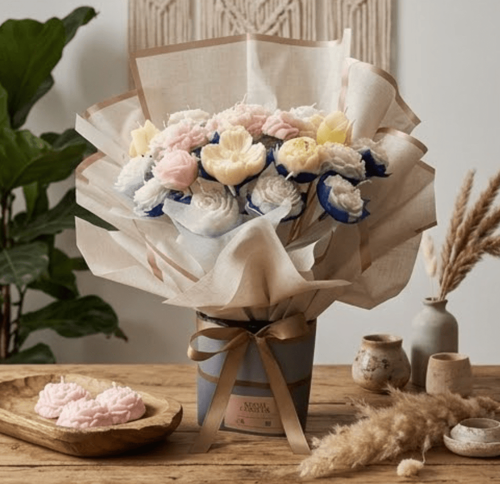 Bloom With Spirit Blue Sea - shop_name candles bouquet handmade crafted candlesbouquet bloomcandlesbyuna waxmeltcandles candlesrose rose tulip peony scentcandles soywaxcandles